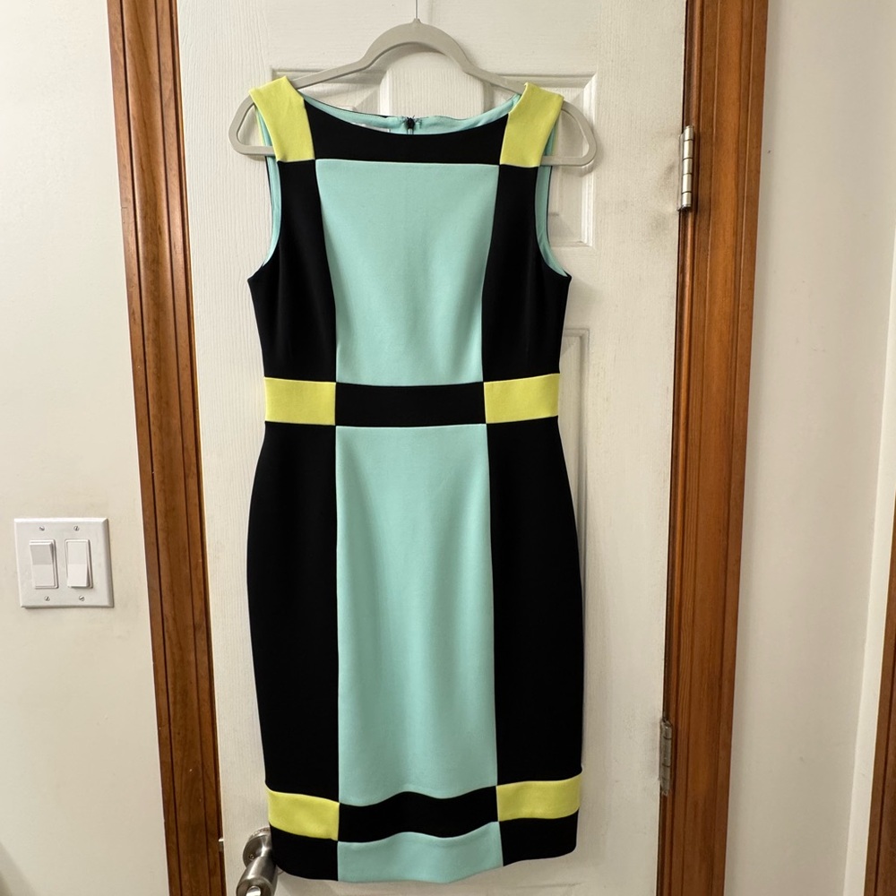 Maggy London Aqua, Yellow, and Black Color-block Dress